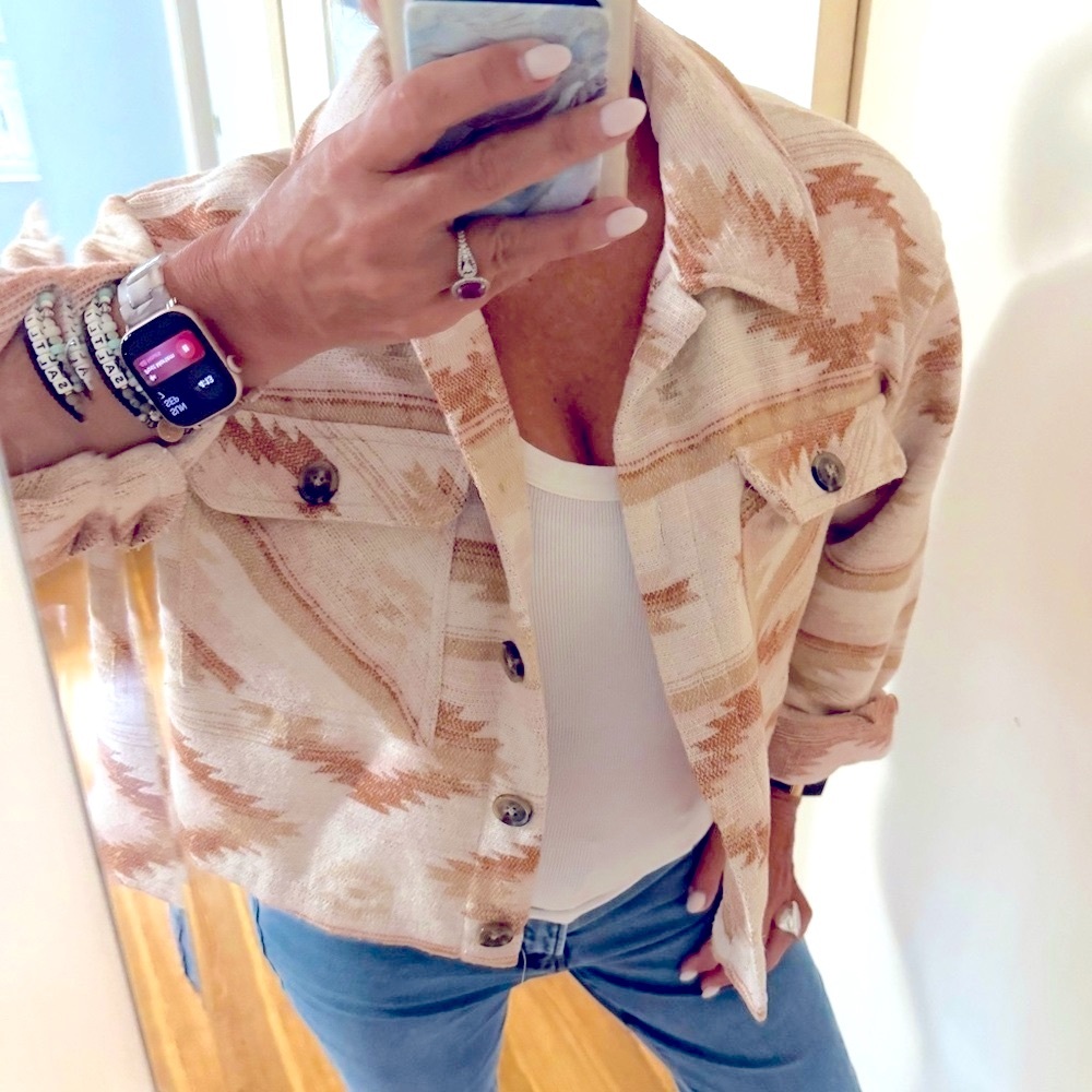 Miami Beige & Cream Patterned Jean Jacket